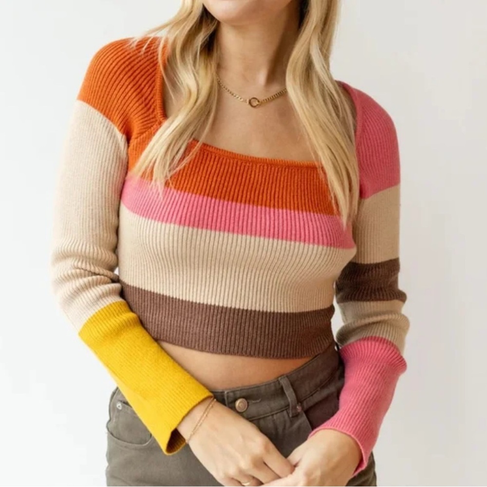 Le Lis Cropped Colorblock Sweater Soft Girl Y2K Trendy Knit